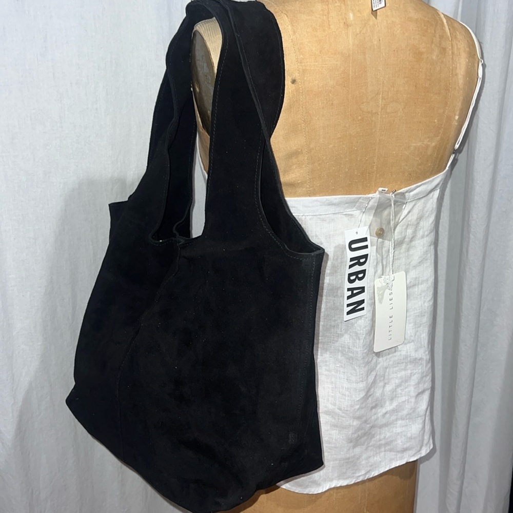 roost black suede hobo bag-interior pocket/magnetic snap closure-NWT